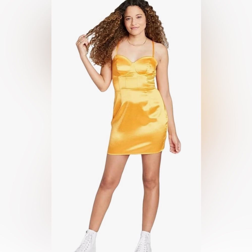 NWT Wild Fable bright orange satin mini dress corset bodice lace up back large